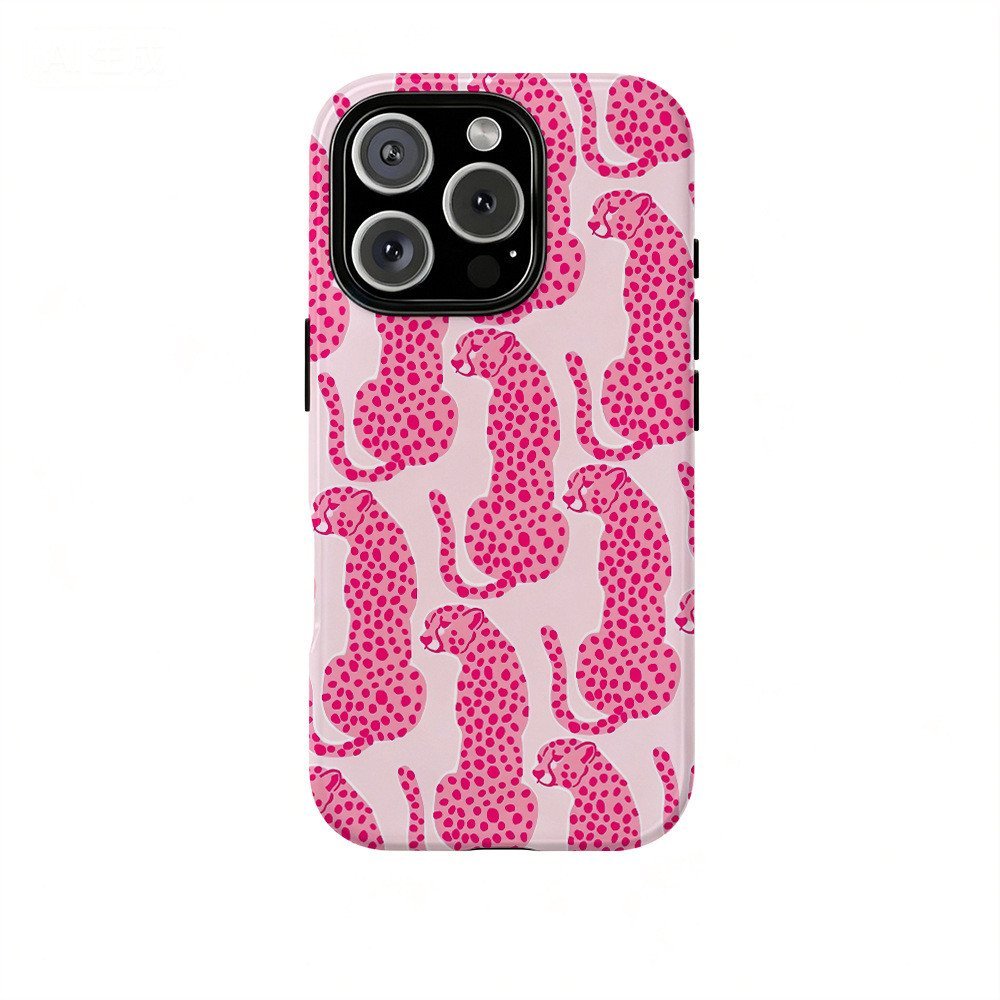 Pink Leopard Two-in-One Film Phone Case iPhone17air/16/15/13Pro/12mini/Samsung S24 Plus Shock-resistant Protective Case BS1H