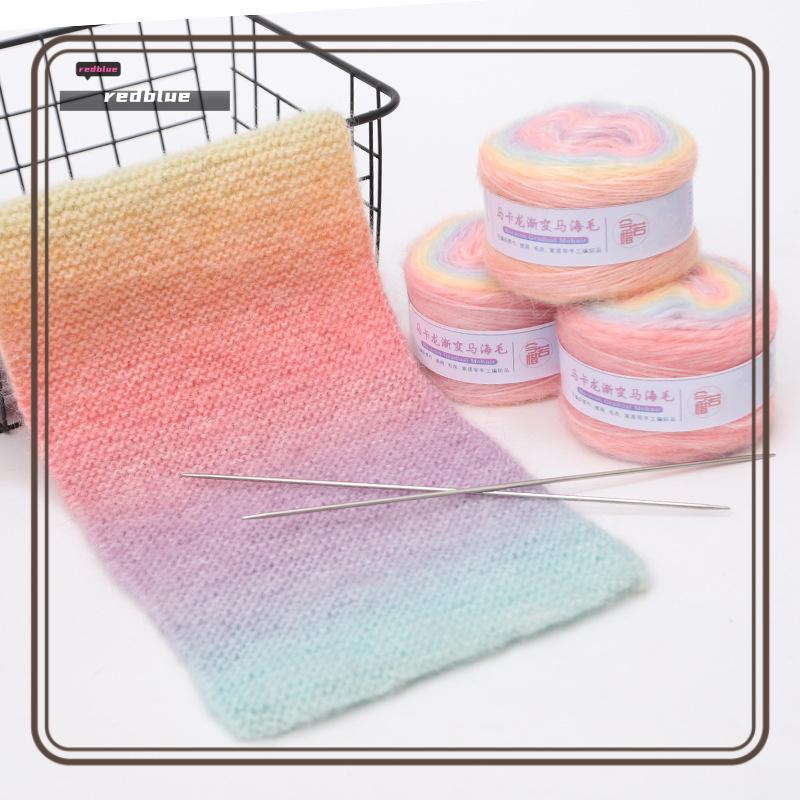 ใหม่ไล่โทนสีที่มีสีสัน Mohair หลากสีสายรุ้งเส้นด้าย 165 เมตรทอมือเส้นด้ายนุ่มสําหรับถักโครเชต์เสื้อกันหนาว Jaet hot