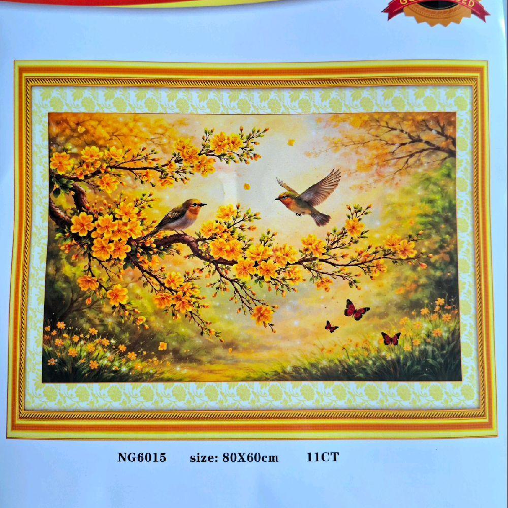 FULLY EMBROIDERED PAINTING OF LANDSCAPE OF PROSPERITY MAI BRANCHES NG6015 (60 x 80 ซม.)