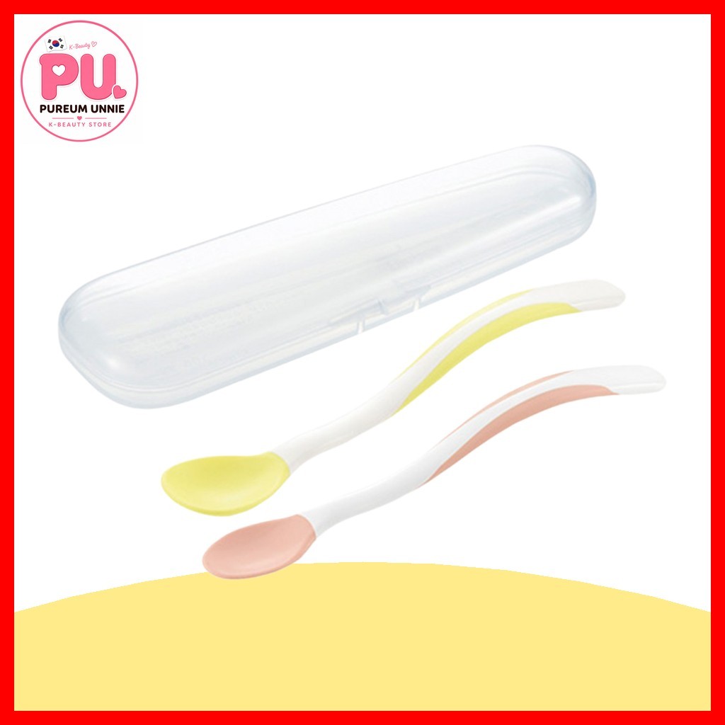 Richell TLI Soft Youth Spoon Set 2 ชิ้นพร้อมกล่อง Ergonomic Baby Training Feeding ช้อนส้อม