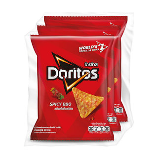 โดริโทส ข้าวโพดแผ่นทอดกรอบ กลิ่นสไปชี่ บาร์บีคิว 50 ก. x 3 (DORITOS Corn Tortilla Chip Spicy BBQ 50 g x 3)