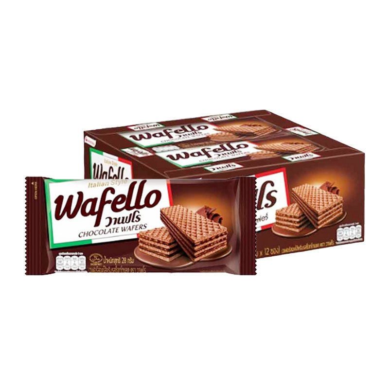 วาเฟโร  เวเฟอร์สอดไส้ครีมรสช็อกโกแลต 28 ก. x 12 (WAFELLO Wafer Chocolate 35 g x 12) โปโลแมน POLOMAN