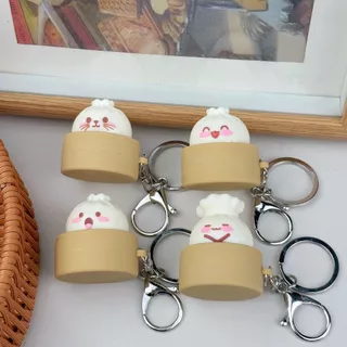 CLICKER พวงกุญแจห้อยกระเป๋า ซาลาเปา 3D ของเล่นคลายเครียด การ์ตูนน่ารัก จี้กระเป๋าเป้าขนาดเล็ก สำหรับเด็กชายหญิง