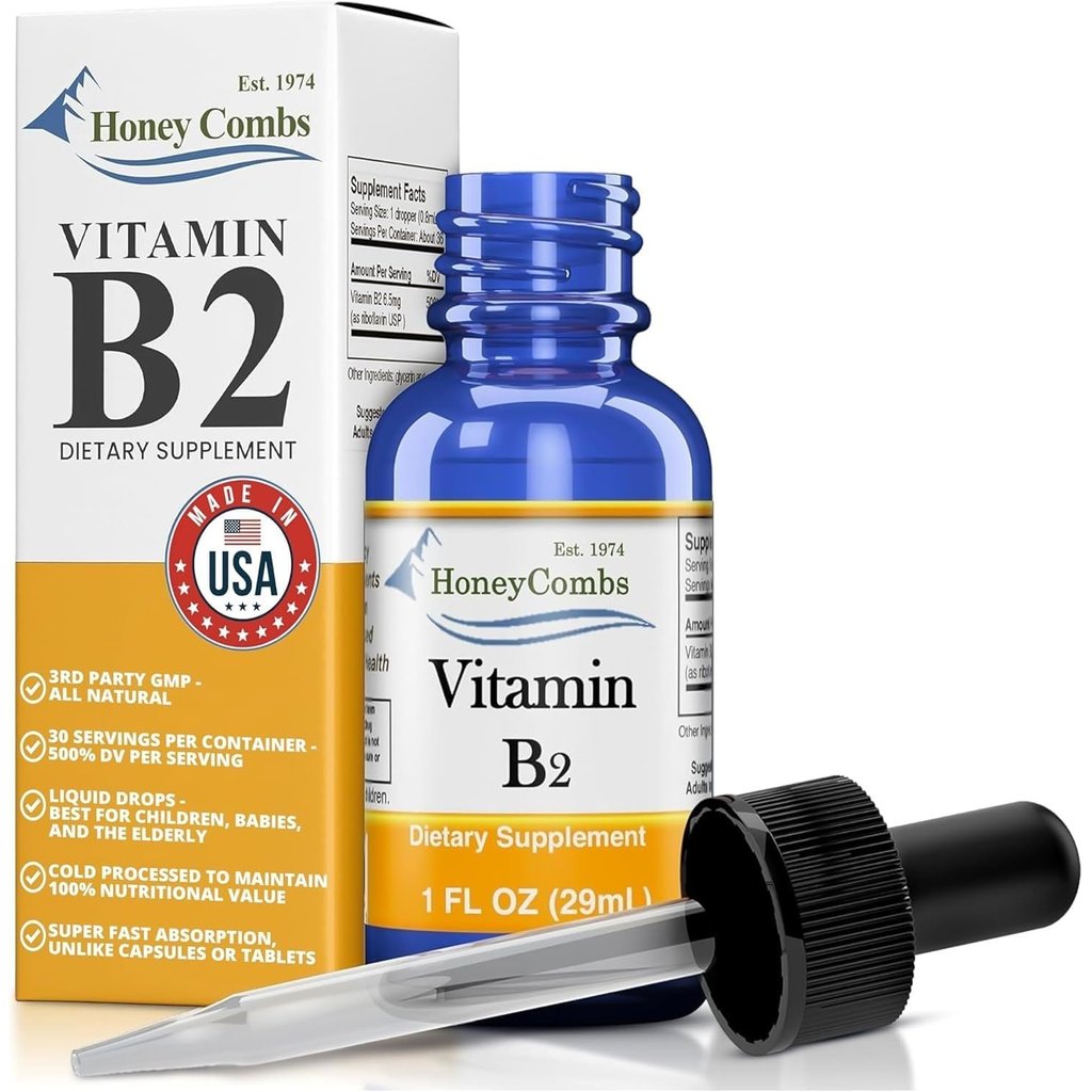 Honeycombs Riboflavin วิตามิน B2 หยดแบบน้ำ 500 Percent DV, b2 ผลิตในสหรัฐฯ ปราศจากแอลกอฮอล์ B2 วิตาม