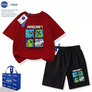 NASA ร่วมแบรนด์ My World Creeper สุดหล่อ กางเกงขาสั้นแขนสั้นฤดูร้อนตัวใหม่สำหรับเด็กชายและเด็กหญิงทั้งขนาดกลางและใหญ่