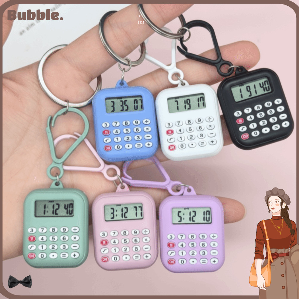 ฟอง เครื่องคิดเลขขนาดเล็ก จอแสดงผล 8 หลักเงียบปุ่มเครื่องคิดเลขอิเล็กทรอนิกส์,จี้สไตล์แบบพกพามัลติฟังก์ชั่น้ําหนักเบาพวงกุญแจเครื่องคิดเลขนักเรียนเครื