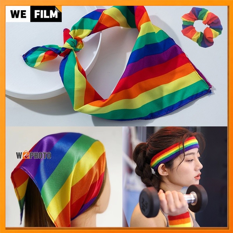 [ จัดส่ง TH]🏳️‍🌈ที่คาดผมสีรุ้ง LGBT Pride Rainbow Bandana ผ้าโผกผมสีสายรุ้ง คาดผมหรือมัดได้ ครื่องประดับผม Pride Month