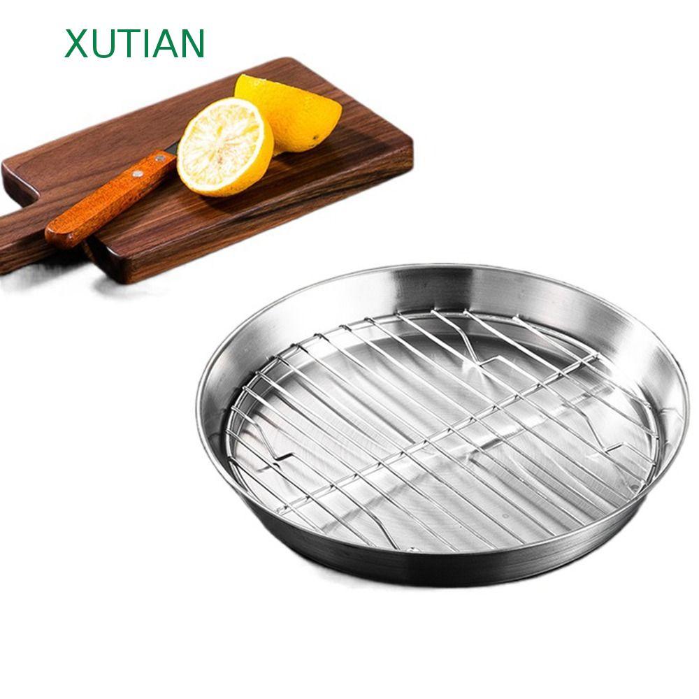XUTIAN ถาดอบทอดอากาศ, ตาข่ายยกระดับอาหาร-เกรด Circular Drain Pan, ทําความสะอาดง่าย Non-stick 304 สแตนเลสทนความร้อน Air Fry ตะกร้าห้องครัว