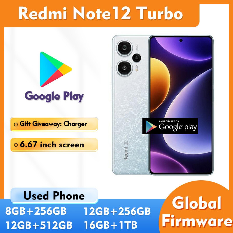 โทรศัพท์มือสอง Redmi Note 12 Turbo 5g หน้าจอสมาร์ทโฟน Android 256GB ROM QA9J
