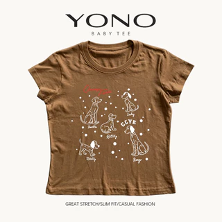 (พร้อมส่ง24ชม.) baby tee สีเทา ลายสุนัขเส้นวาดหลายตัว ฟีลมินิมอลวินเทจ ทรงเข้ารูป ใส่สบายแมตช์ง่าย