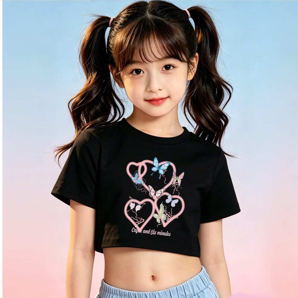 1-12ปีสาวแฟชั่นพืชยอดนิยมสําหรับเด็กผ้าฝ้ายคุณภาพสูงน่ารักพิมพ์ออกแบบรอบคอเสื้อยืดท็อปส์พืชสําหรับเด