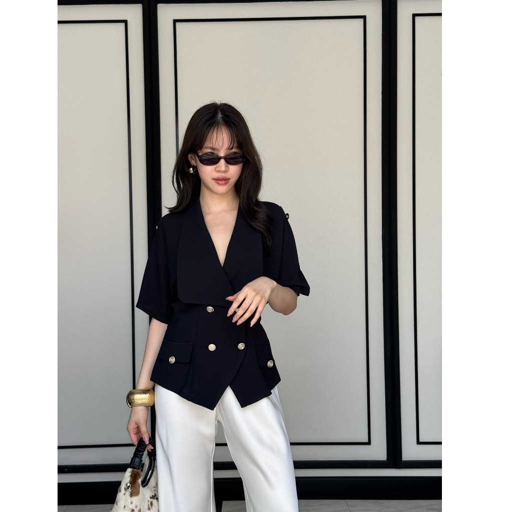 colourblockmatter -  Levie Short Sleeve Shirt เสื้อคอปกดีไซน์เก๋ เสื้อใส่ทำงาน เสื้อเชิ้ตแขนสั้น มี 2 สี