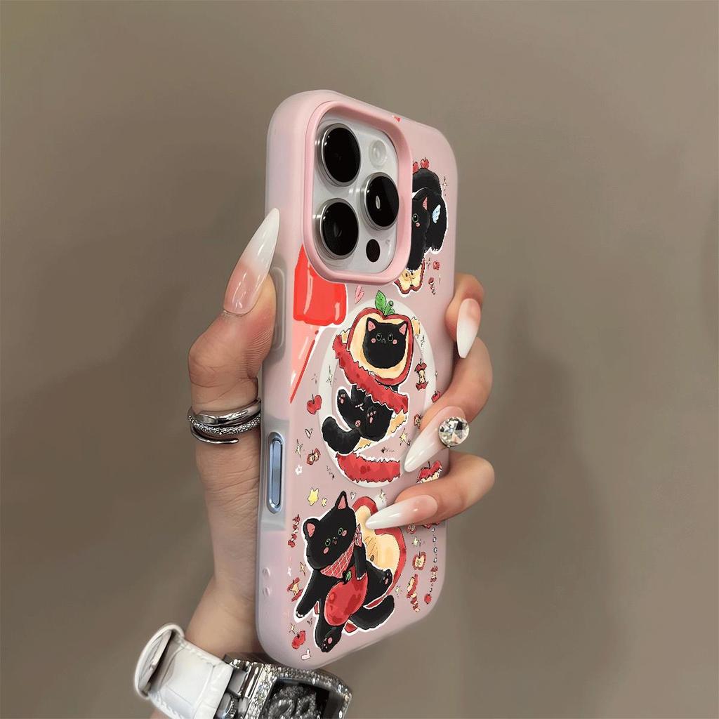 เคสไอโฟน 13 11 สำหรับ IPhone 16 15 12 14 17 Air Pro Max XR Max 7 8 แมวการ์ตูน แรงดึงดูดแม่เหล็ก GDCX