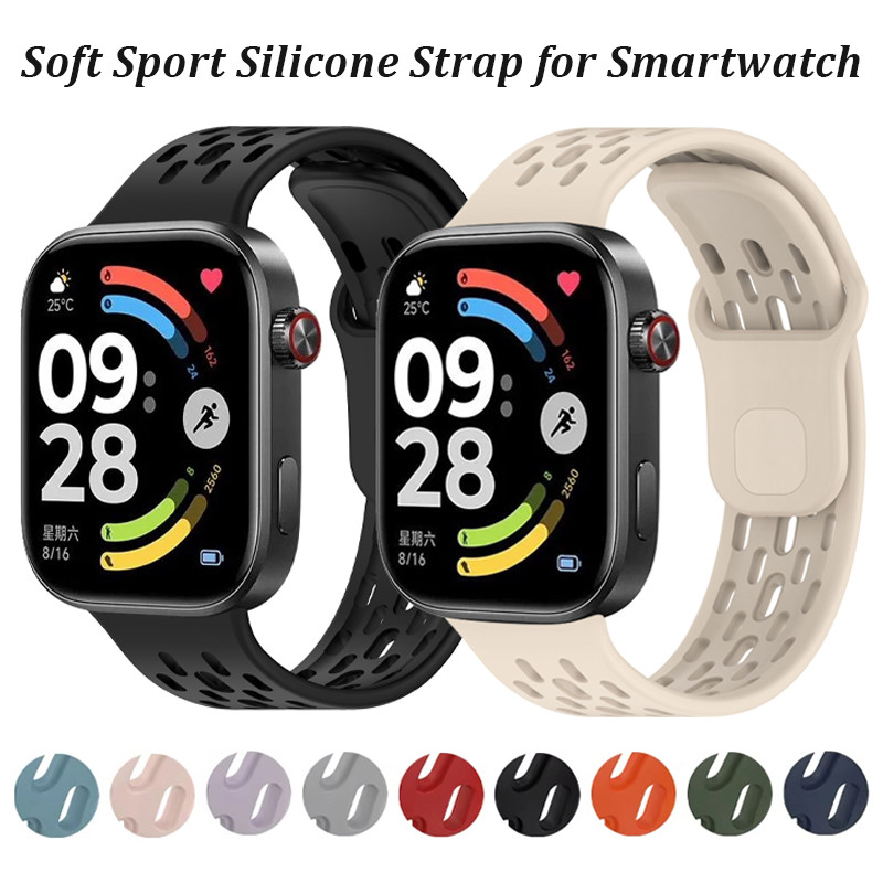 นุ่มกีฬาซิลิโคนสําหรับ Redmi Watch 6 6 Active 5 4/Xiaomi Mi Band 10 Pro/9 Pro /8 Pro Breathable Holeยางรัดสายรัดข้อมือเข็มขัดปรับอุปกรณ์เสริมสําหรับMiband 8 Pro