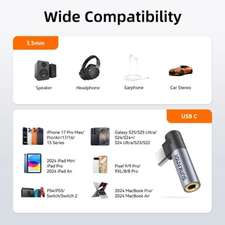 SUNKANDI DAC Type C/IP ถึง 3.5 มม.อะแดปเตอร์เสียง Type-c 90 องศามุมขวาชายหญิง USBC สําหรับโทรศัพท์คอมพิวเตอร์