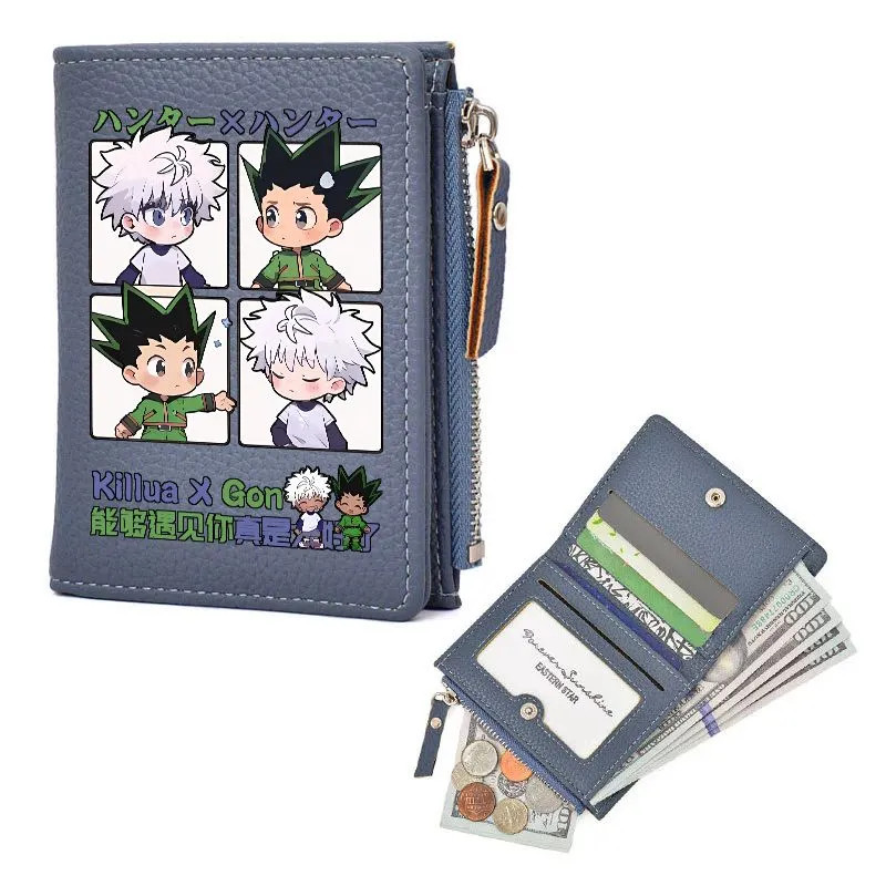 Hunter X Hunter Killua & Gon PU Short Wallet, Anime Zipper Coin Card Purse
