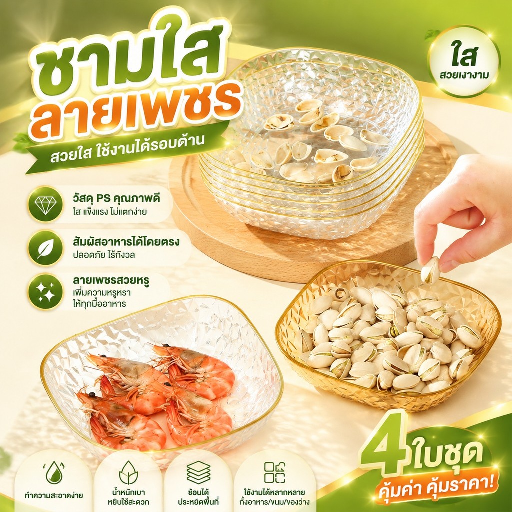 ✨ จานพลาสติกขอบทอง เกรดอาหาร | ดีไซน์หรูเบา ๆ ยกระดับปาร์ตี้และงานเลี้ยง | แบบหนา ทนทาน ล้างง่าย✨A00239