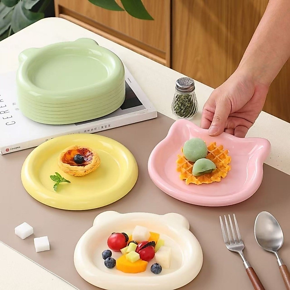จัดส่งจากประเทศไทยMYSTICM ชามแมว, พลาสติก PP อาหารแมวน่ารักจาน, ทนทาน Ins Pastry Plate หมีน้อยชามลูกแมวสําหรับลูกสุนัขแมว