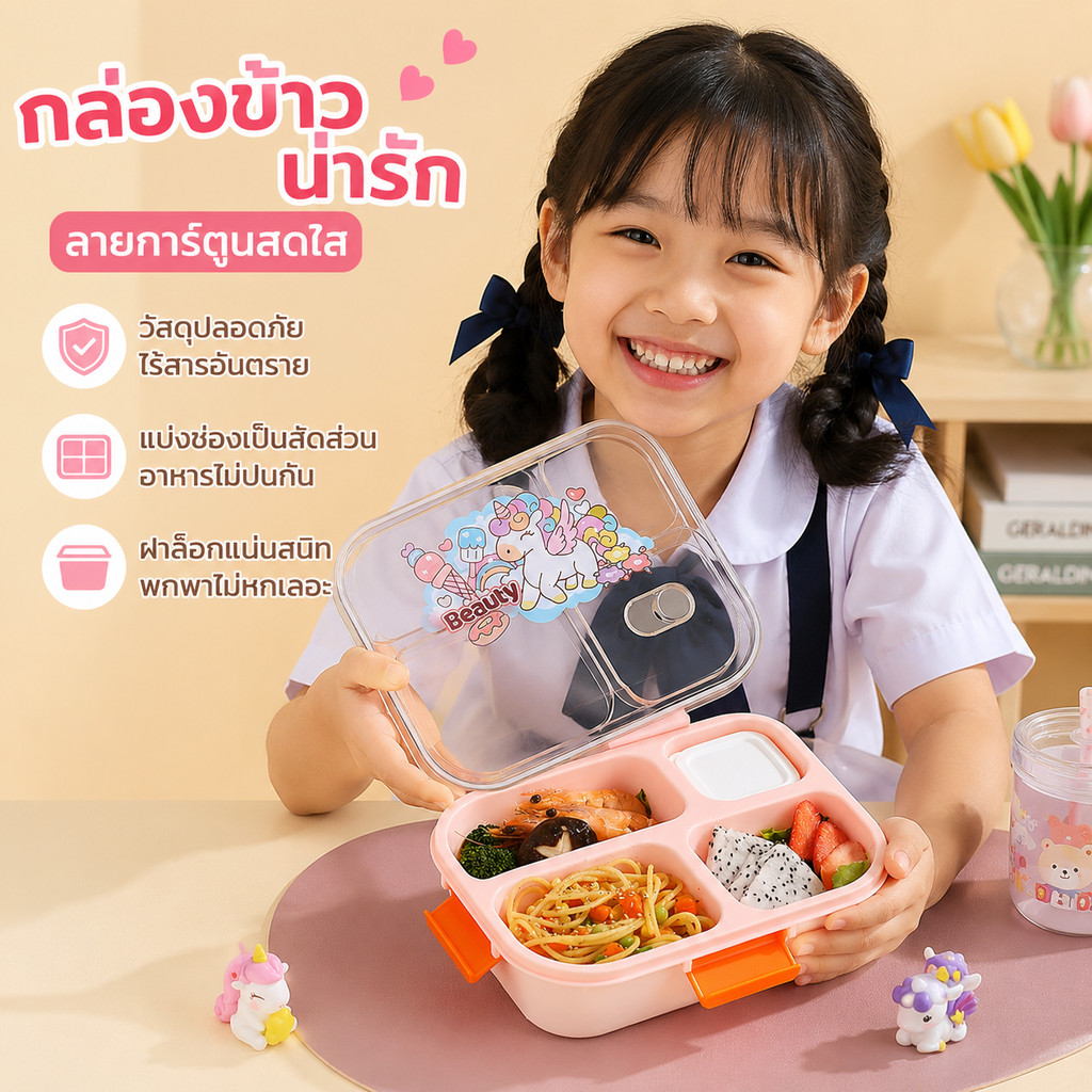 COD กล่องอาหารกลางวัน วัสดุจากฟางข้าวสาลี ลายการ์ตูน มีของแถม สติ๊กเกอร์+เครื่องใช้บนโต๊ะอาหาร