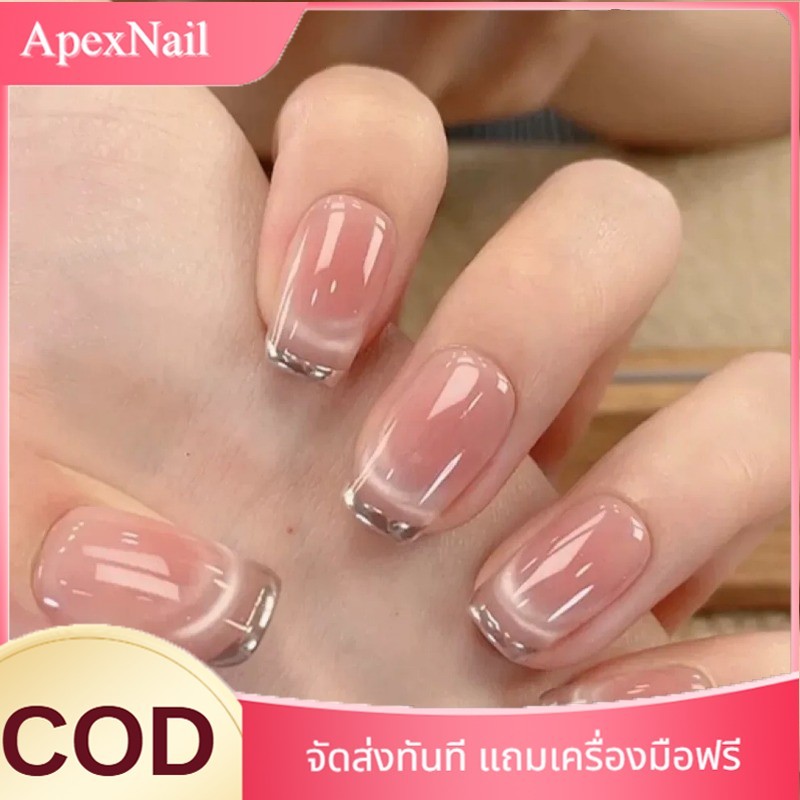 เล็บเจลขอบใส เล็บปลอมสําเร็จรูป ทำด้วยมือ 10 ชิ้น/กล่อง เรียบง่าย มีเอกลักษณ์ ดีไซน์สวย ประณีต สวมง่าย ใช้ซ้ำได้