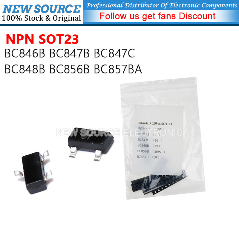 [60 ชิ้น/6 ชนิด] ชุดทรานซิสเตอร์ NPN SOT23 BC846B BC847B BC848B BC856B BC857BA แหล่งใหม่