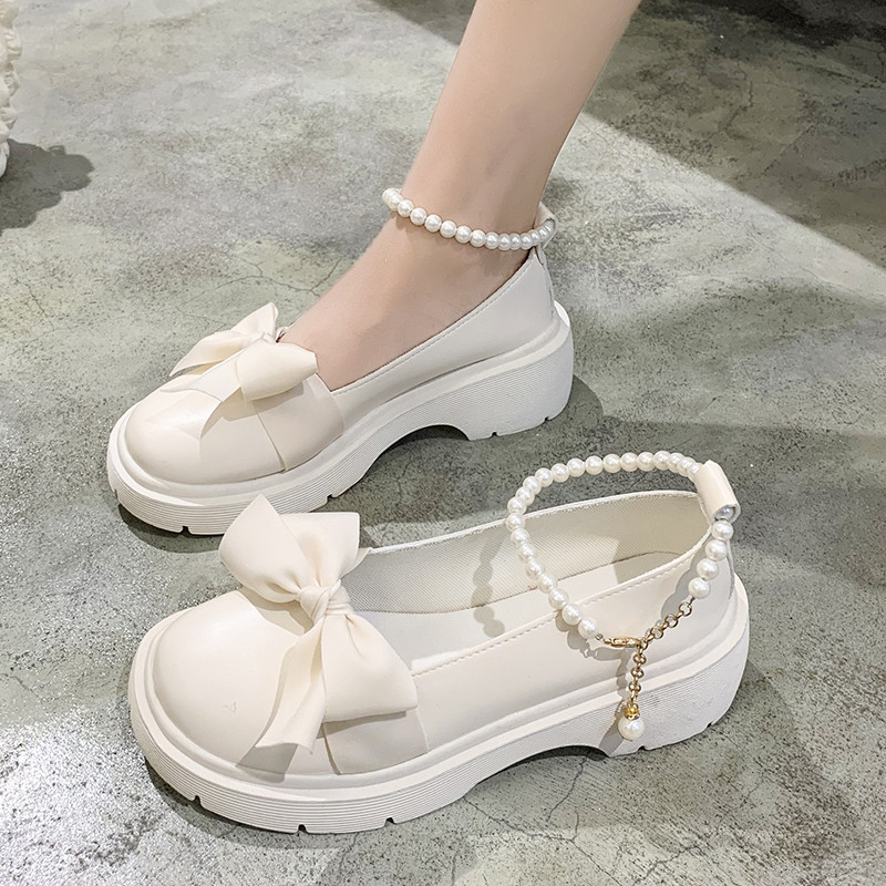 mary jane shoes marry jane shoes รองเท้า marry jane รองเท้าโบว์มุกพื้นหนาสีขาวญี่ปุ่น