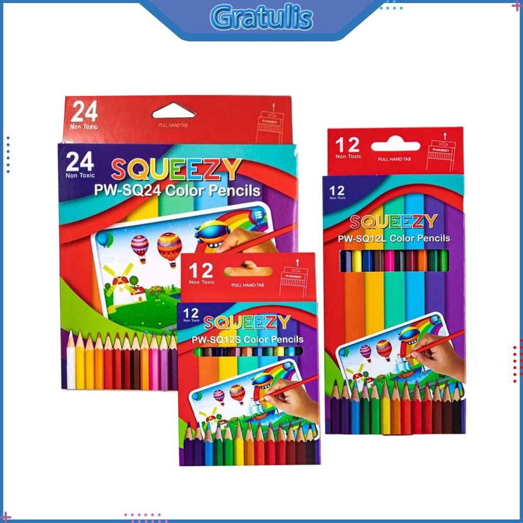 SQUEEZY COLORED PENCIL [LONG/SHORT] / COLORFUL PENCIL 12 24 สี / COLOR PENCIL PW-SQ12S PW-SQ12L ER-S