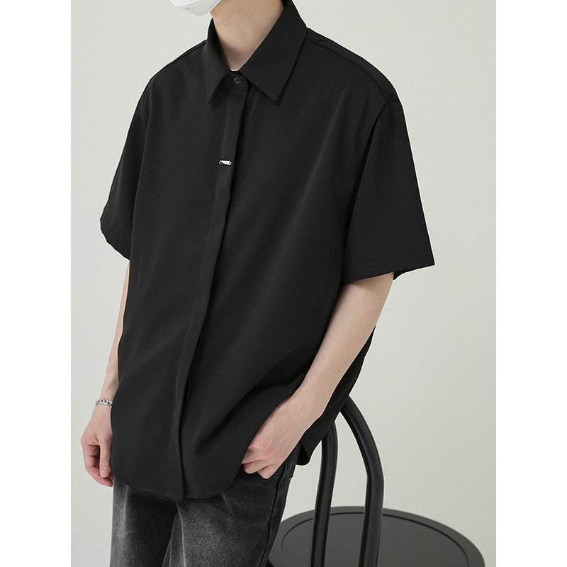 เวอร์ชั่นเกาหลีฤดูร้อน Abstinence Series Dark Placketเสื้อแขนสั้นผู้ชายหลวมสบายๆYoji Yamamotoสไตล์เส