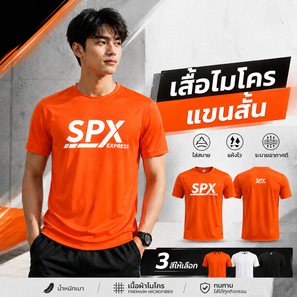 ส่งไว ส่งด่วน! เสื้อยูนิฟอร์ม เสื้อยืดสกรีนลายขนส่ง มี3สี ส้ม-ขาว-ดำ คอกลมแขนสั้น ผ้าไมโคร100%