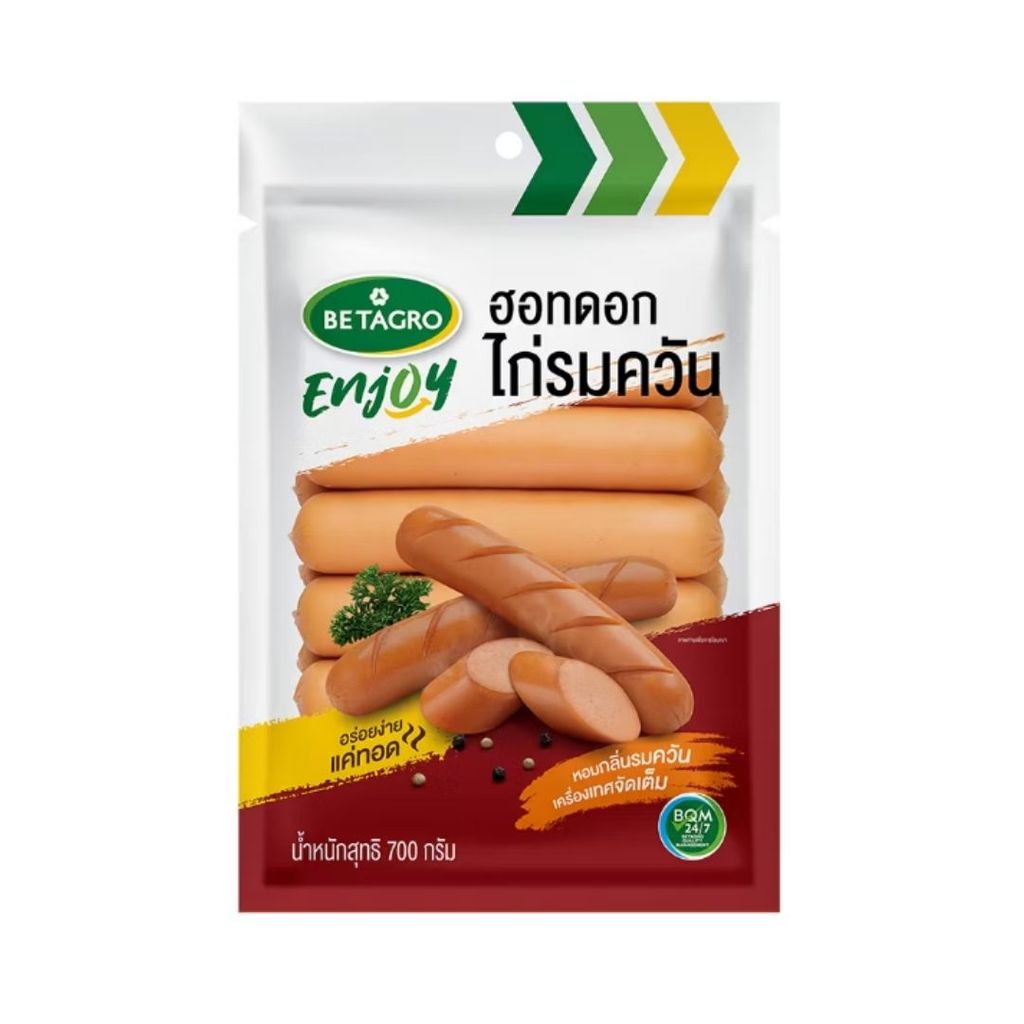 เบทาโกร ไส้กรอกฮอทดอกไก่รมควัน4นิ้ว Betagro Smoked Hot Dog Sausage 700g.