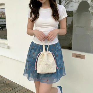 กระเป๋าขนฟูลายจุด กระเป๋าผูกเชือก ใส่ข้าวกล่อง กระเป๋าใส่ของ ผ้าขนสัตว์ลายจุด กันฝุ่น กระเป๋านุ่มนิ่ม ใส่ของได้จริง