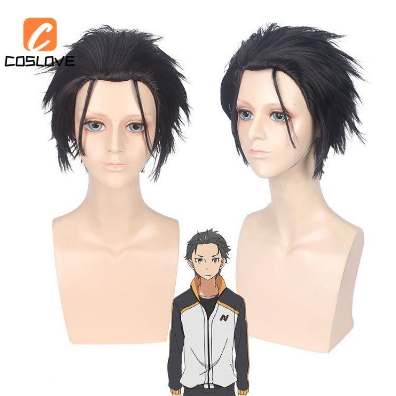 อะนิเมะ RE Zero Season 4 Natsuki Subaru คอสเพลย์วิกผมสั้นหยิกผมสีดํา Man ตกแต่งผม Accesories คอสเพลย