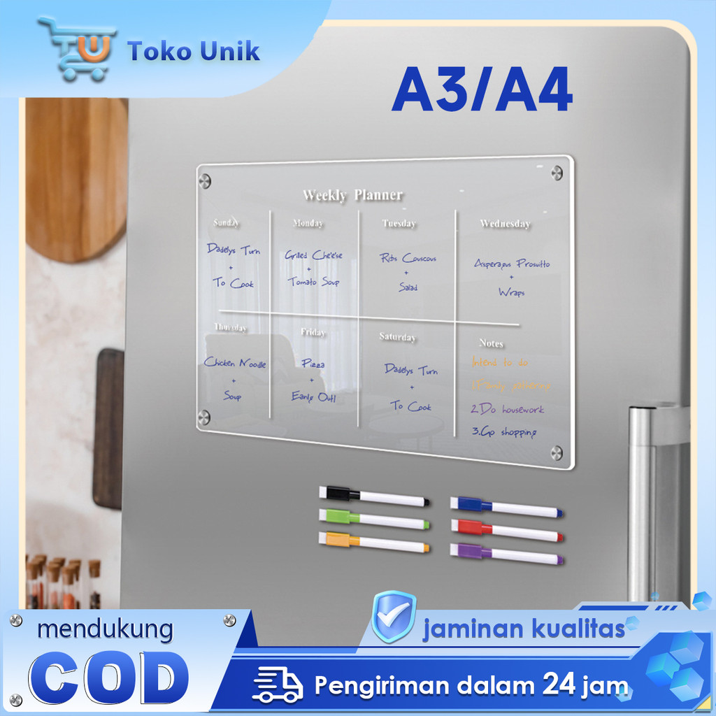 A3/A4 Magnetic Schedule Board Weekly Planner Schedule Board แม่เหล็กติดตู้เย็นอะคริลิคผนัง