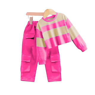 baju anak perempuan kargo setrip stelan crop aank perempuan terlaris 2-12 tahun