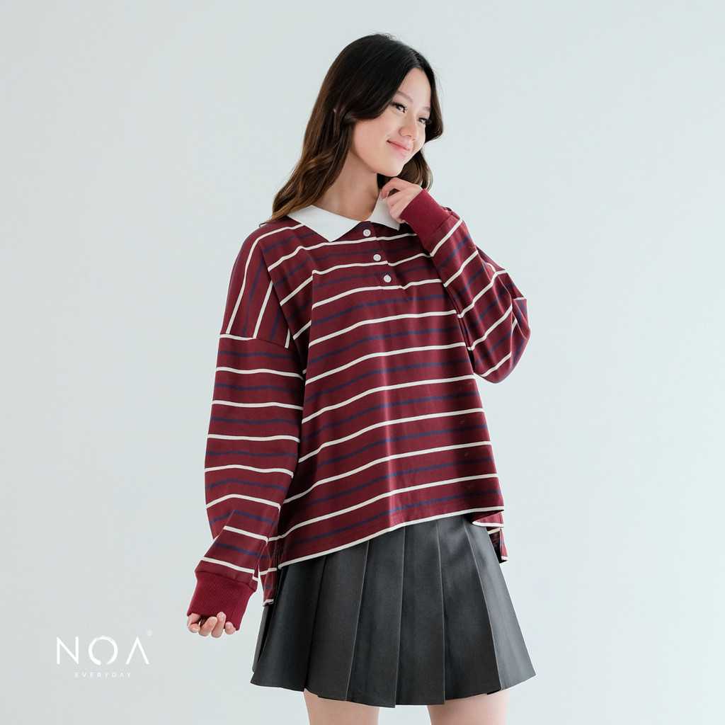 NOAeveryday I KASHI Striped Rugby Long Sleeve T-Shirt I Womens Tops I Oversize Striped Rugby Long Sl