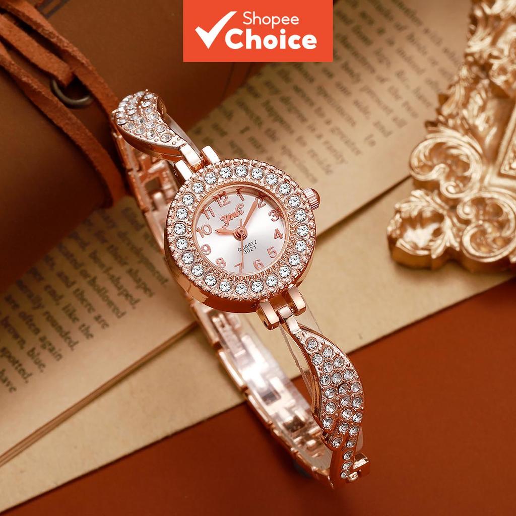 VMI Rose Gold นาฬิกาผู้หญิง – Rhinestone หน้าปัดสีขาว Quartz Timepiece Elegant Minimalist Wristwear ของขวัญพร็อพทุกวัน, 1 ชิ้น