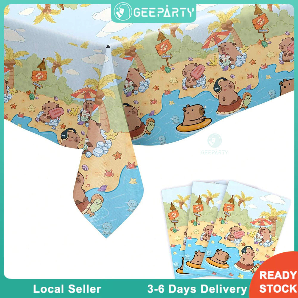 GeeParty ผ้าปูโต๊ะคาปิบาร่าน่ารัก 180*108 ซม สำหรับงานเลี้ยงวันเกิดเด็ก ตกแต่งปาร์ตี้