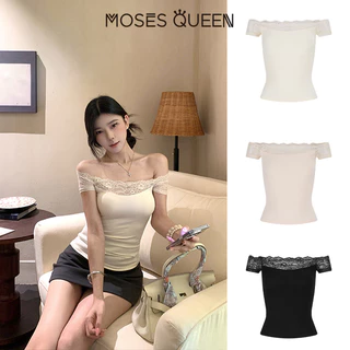 < MOSESQUEEN > เสื้อตัวเต็มตัวที่ประดับด้วยลายลูกไม้และปักอย่างงดงาม พร้อมคอเปิดเผยให้เห็นส่วนบน #63706