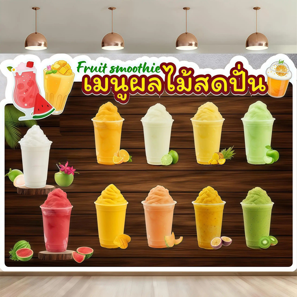 ชานมผลไม้สมูทตี้บิลบอร์ด,ร้านค้าโฆษณาตกแต่งผ้า,แบนเนอร์โฆษณาพื้นหลังวัสดุ:ผ้าโพลีเอสเตอร์