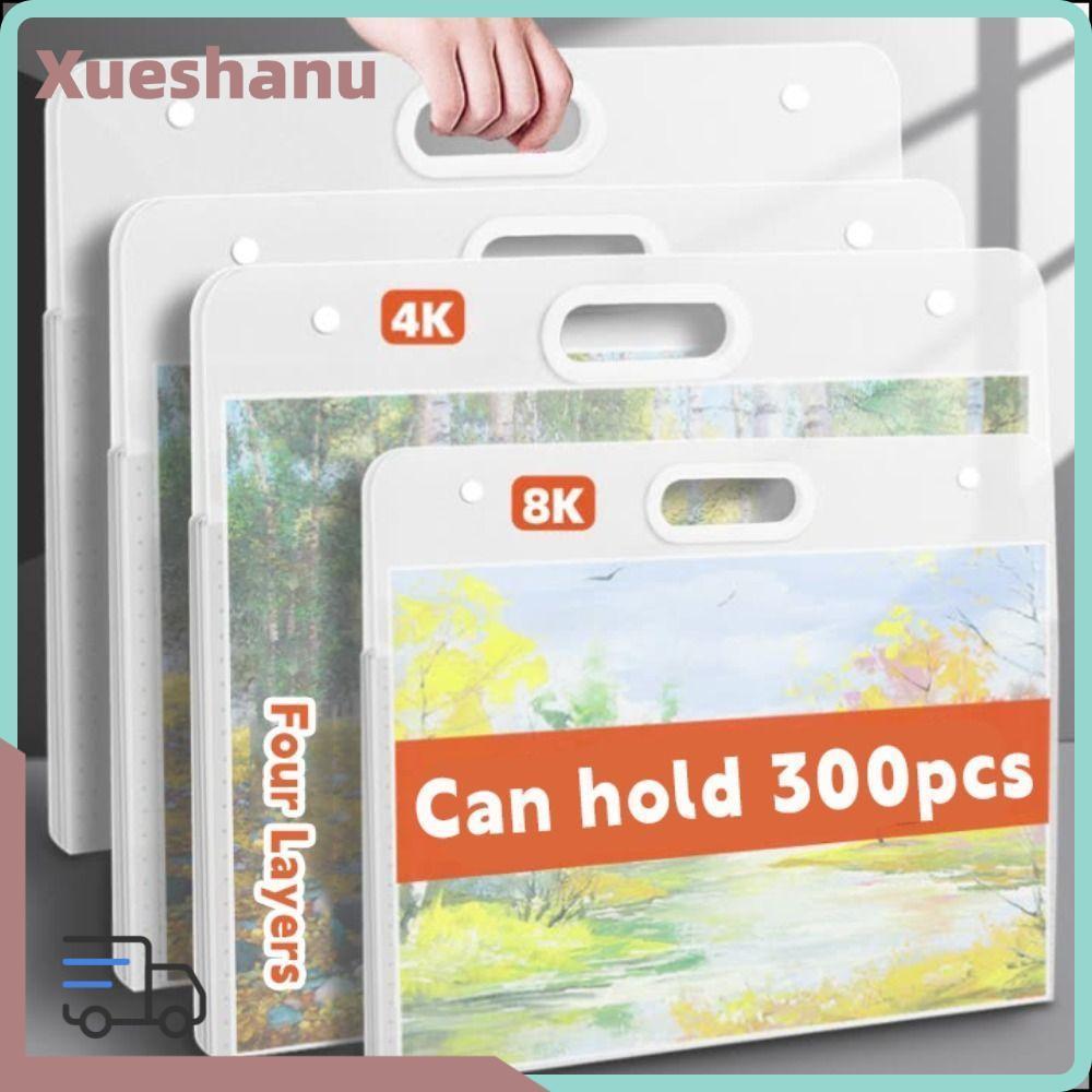 XUESEE โฟลเดอร์ไฟล์,สี่ชั้น A2/A3/A4 จิตรกรรมถุงเก็บกระดาษ,กันน้ําโปร่งใส 4K/8K/16K แบบพกพาอัลบั้มภาพโรงเรียน Office