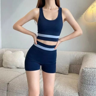ชุดเซ็ทออกกำลังกายผู้หญิง สปอร์ตบรา+กางเกงขาสั้น มีฟองน้ำในตัว ผ้ายืดเยอะ เก็บทรง กระชับ ระบายอากาศ ชุดโยคะ Yoga S-2XL