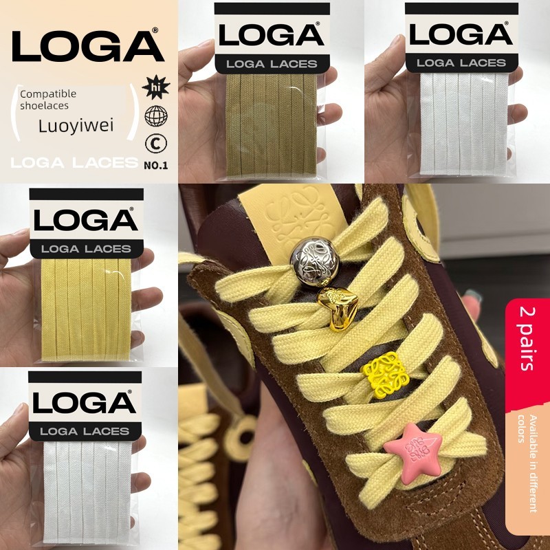 เหมาะสําหรับ LOEWE LOEWE รองเท้าบัลเล่ต์ Dexun รองเท้าเชือกผูกรองเท้ารองเท้าตัวตลกสีขาวสีเหลืองเชือก