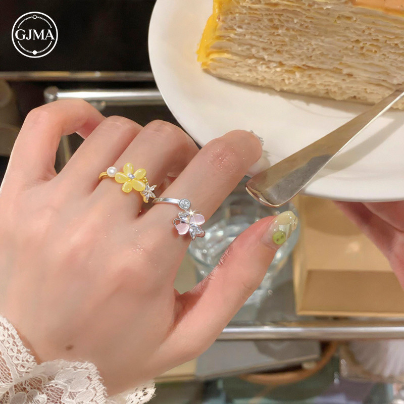 Rhinestone Cats Eye ดอกไม้เปิดแหวนแฟชั่น Index Finger Ring