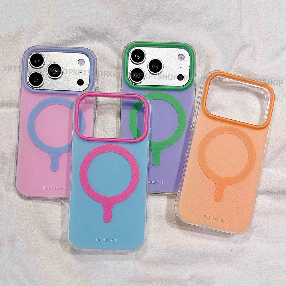 เคสโทรศัพท์อะคริลิคสีสันสดใสแม่เหล็กสําหรับ iPhone 17 Pro Max 16 15 Pro Max กันกระแทกป้องกันปลอก