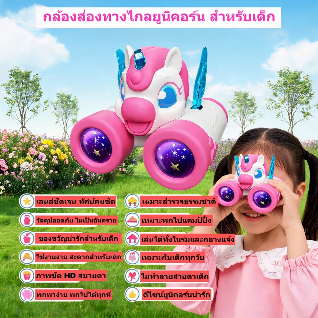 กล้องส่องทางไกลเด็กเล่น ซูมได้ มีสายห้อยคอ น้ำหนักเบา ลายทหารสีดำ ส่องแมลงส่องสัตว์ ของเล่นเด็ก