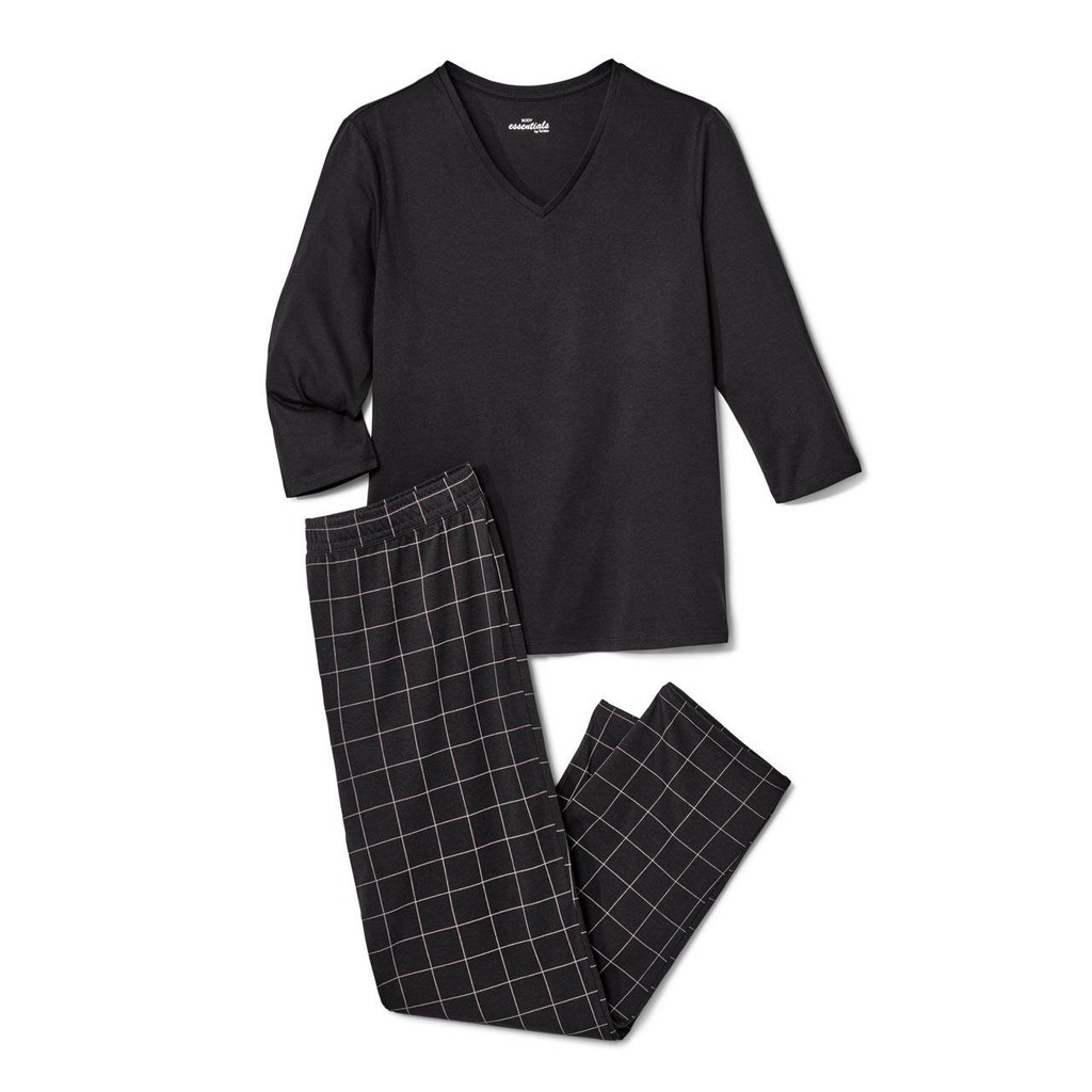 Tcm ฤดูใบไม้ผลิฤดูใบไม้ร่วงผู้หญิงกางเกงสาม Quarter ง่ายหลวม v คอชุดนอนชุด Loungewear ไขมัน mm ขนาดใ