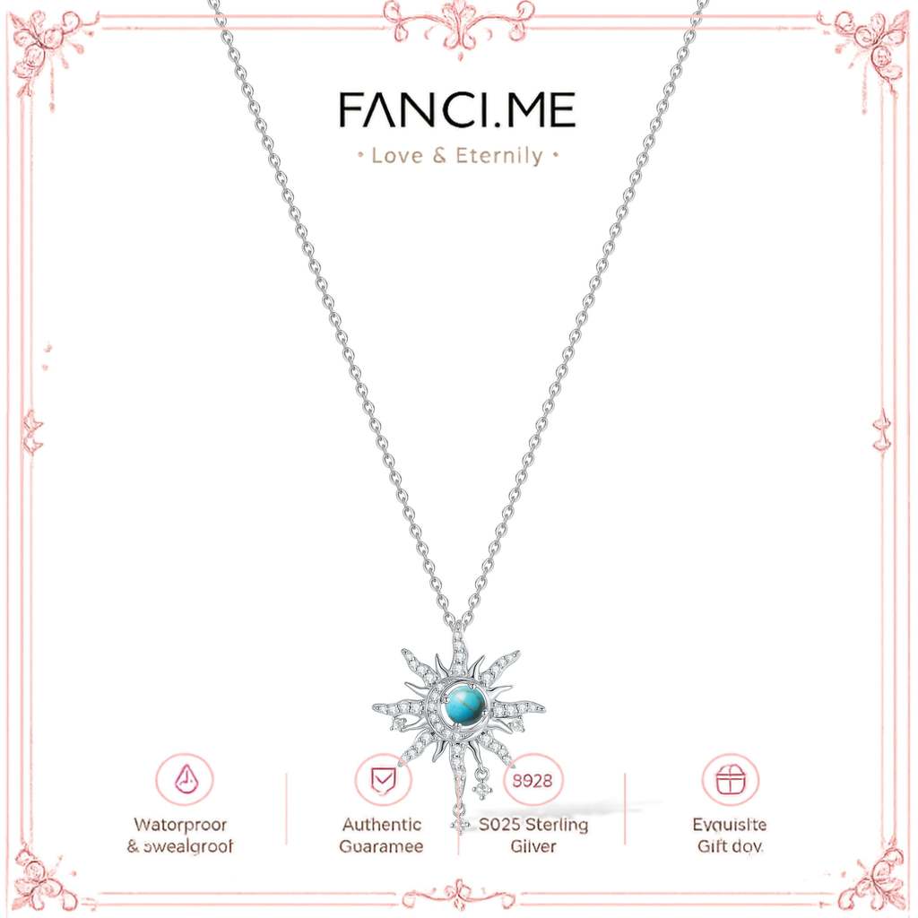 FANCIME "Soluna Nexus" สร้อยคอเงินสเตอร์ลิง Birthstone ธันวาคม Turquoise