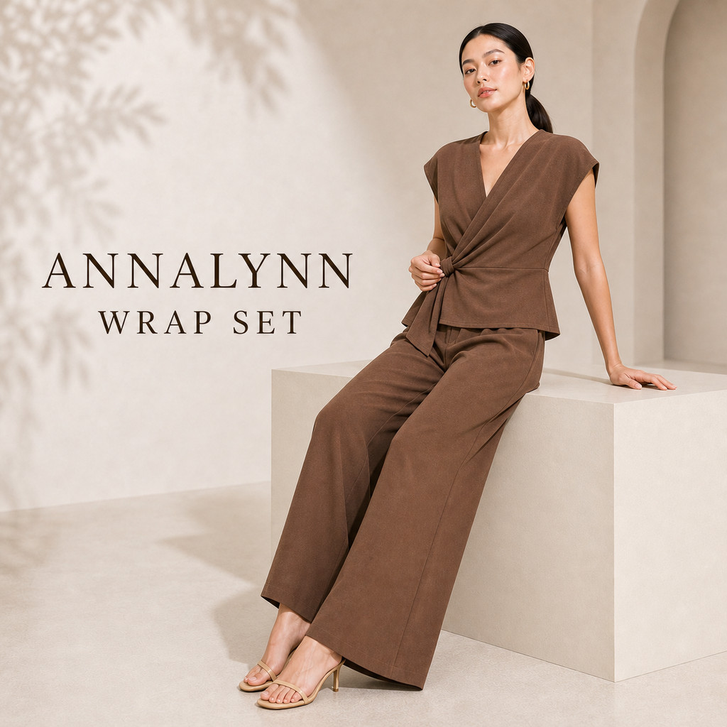 Julia Set เสื้อ คอวี ระบายข้าง และกางเกงขาบาน เอวยาง คนอวบใส่สวย Lady ผู้หญิง Women Clothing ชุด รับปริญญา ชุดทำบุญ