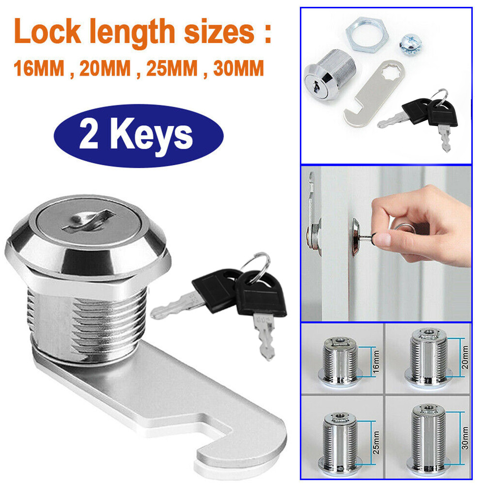 2-Key 16/20/25/30mm Barrel Drawer Cabinet Mail Box Locker Cam Lock Door Cupboard