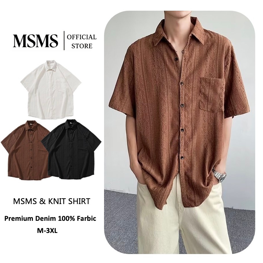 MSMS ใหม่เสื้อเชิ้ตหลวมสีทึบเรียบง่ายของผู้ชายกลวงเยาวชนแขนสั้นยอดนิยม